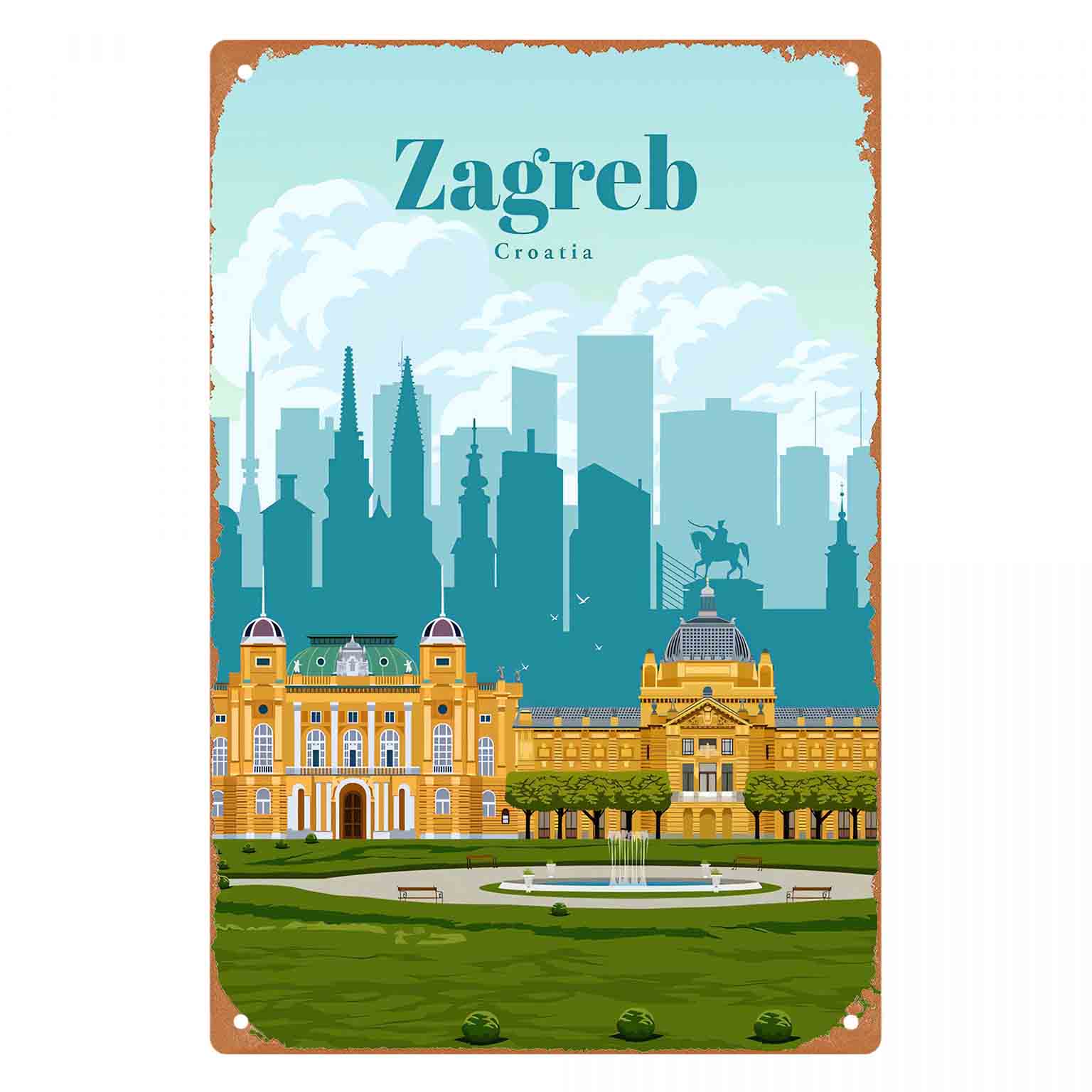 Home Decor Zagreb - 2D FLAT 1pc Zagreb Kroatië Stadsgezicht