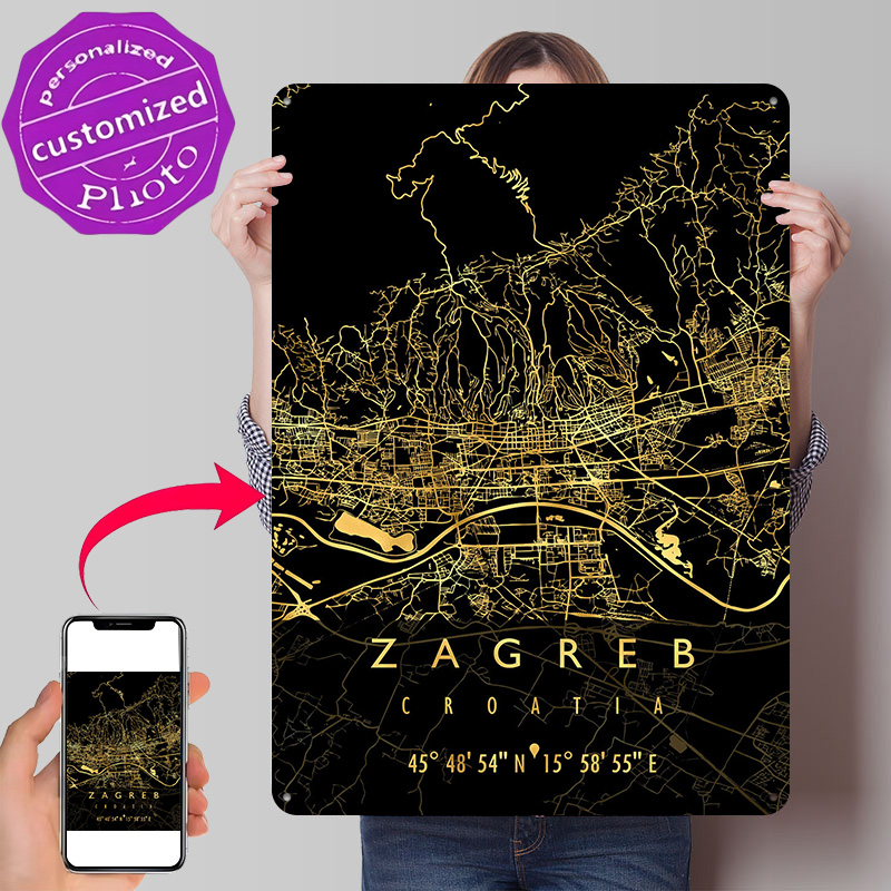 Home Decor Zagreb - ZAGREB KAART KROATIË 3D Textuur Geprint
