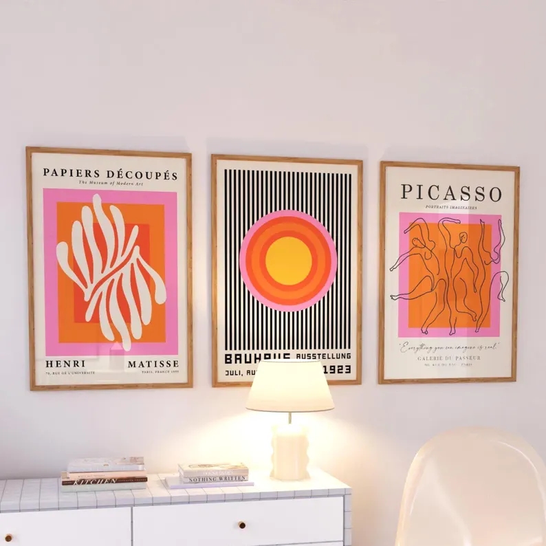 Home Decor Aesthetic - 3pcsModern Oranje Bauhaus En Picasso Wall