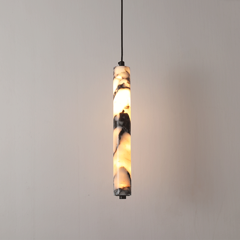 Hanging Moon Lamp - Luxe zwarte cilinder hanglamp van natuursteen,