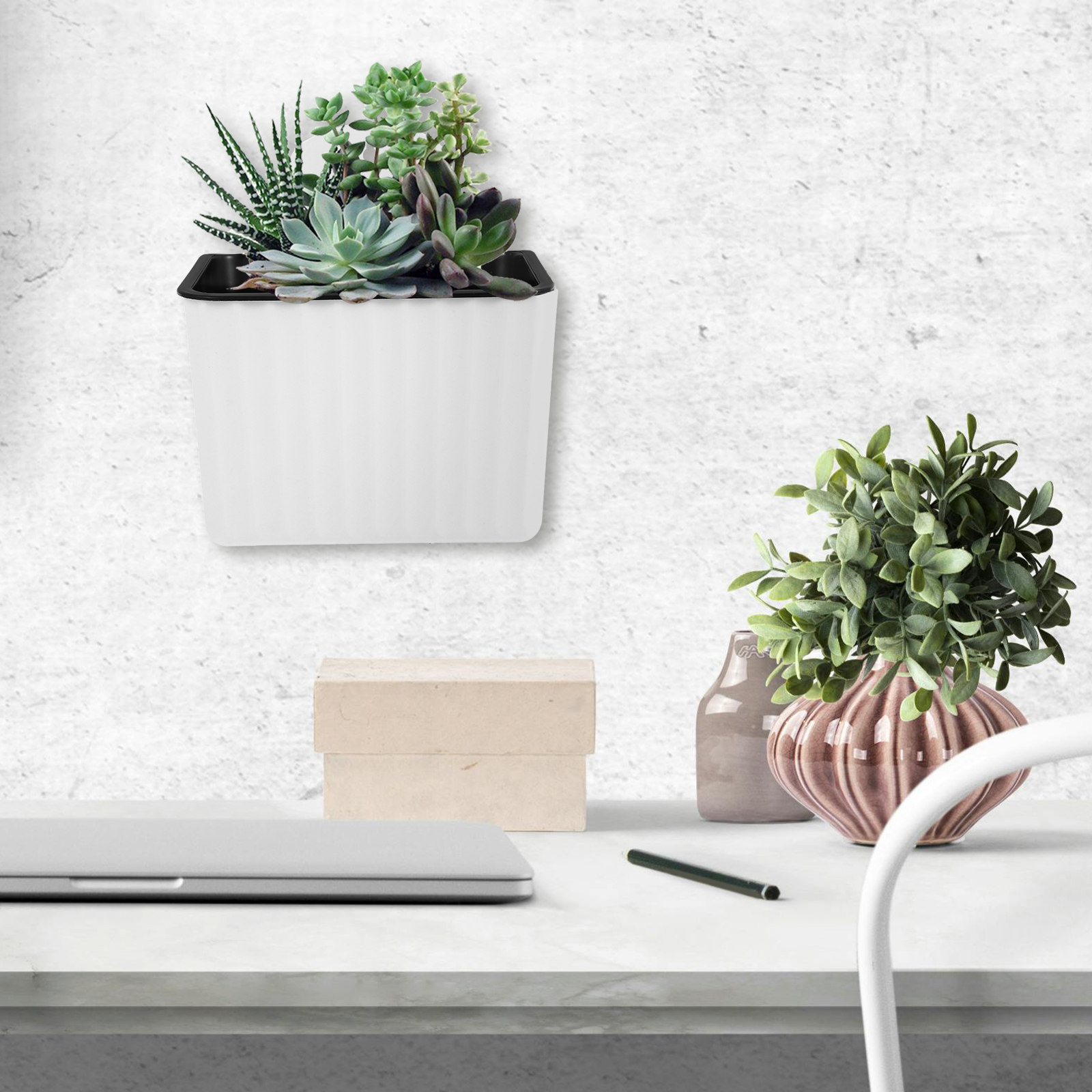Succulent Planter Pot - 2 stuks wandbevestigbare bloempotten, zelfwatergevende plantenbakken,