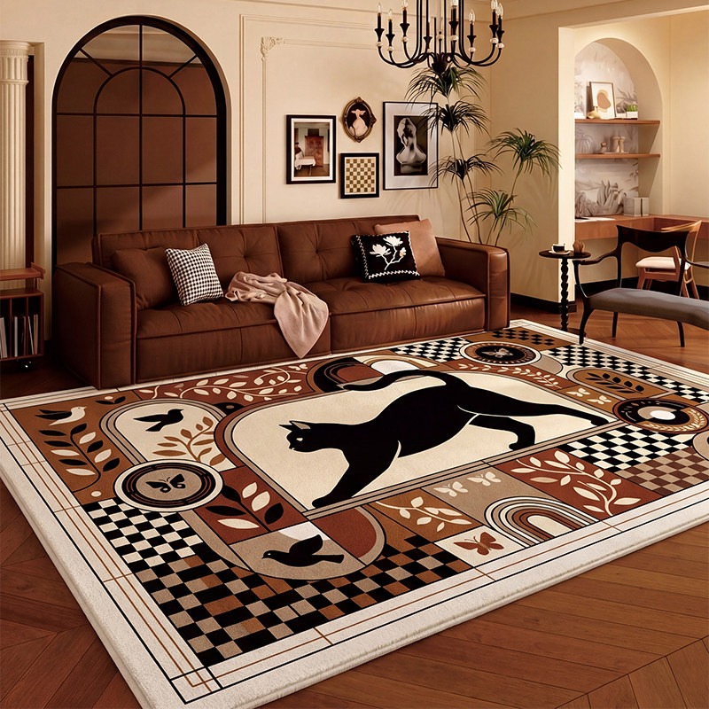 Home Decor Ig - Schaakbordzwart kattenkleed voor de woonkamer, groot
