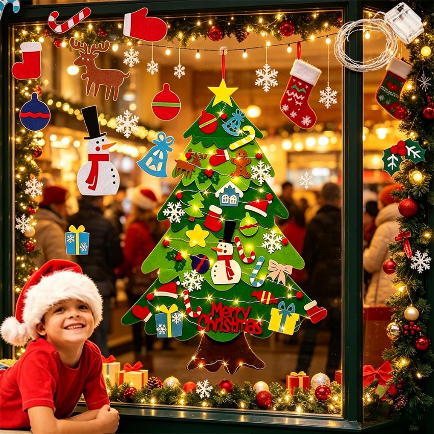 Home Decor Xmas Gifts - DIY vilten kerstboom met afneembare ornamenten,