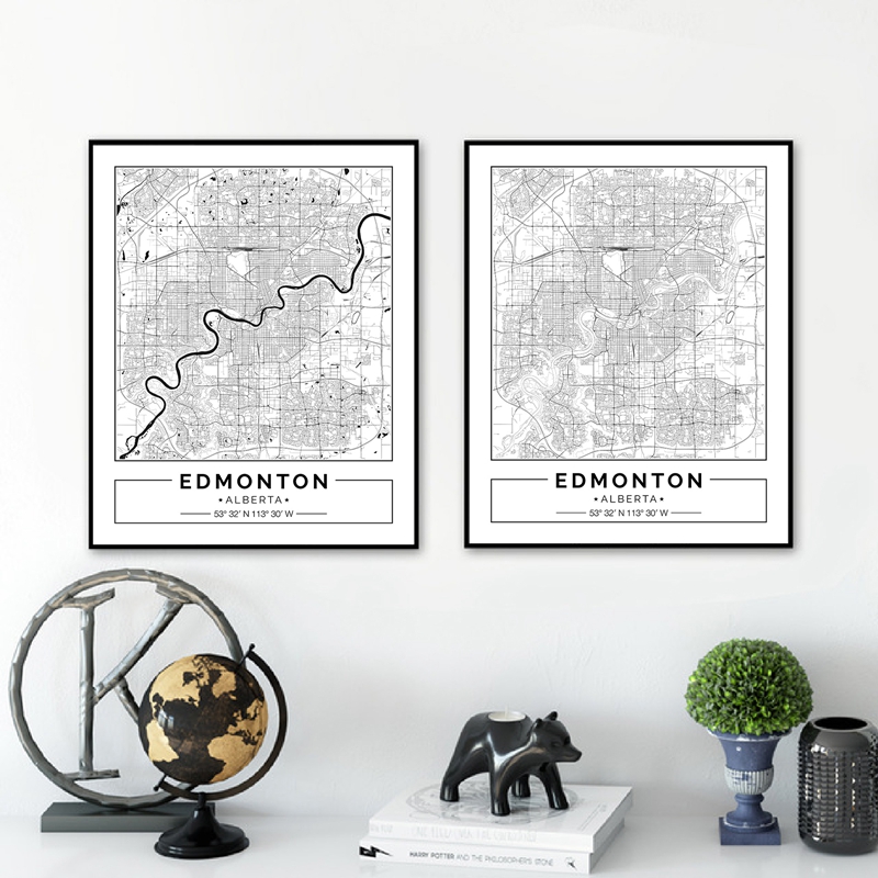 Edmonton Alberta Kaart Zwart W - Home Decor Canada recensie en prijs