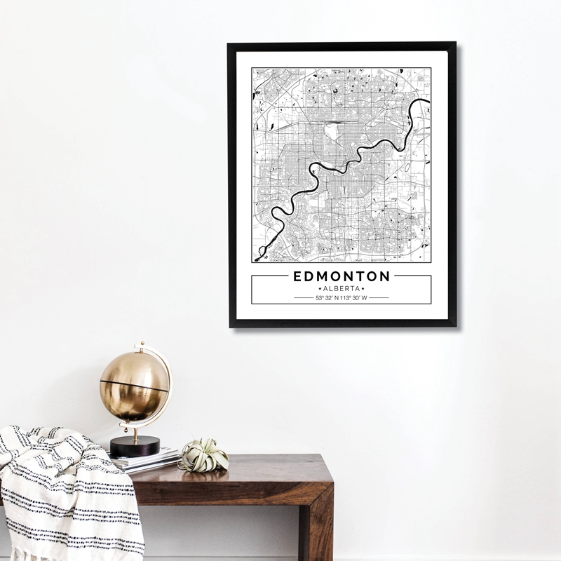 Edmonton Alberta Kaart Zwart W - Home Decor Canada recensie en prijs