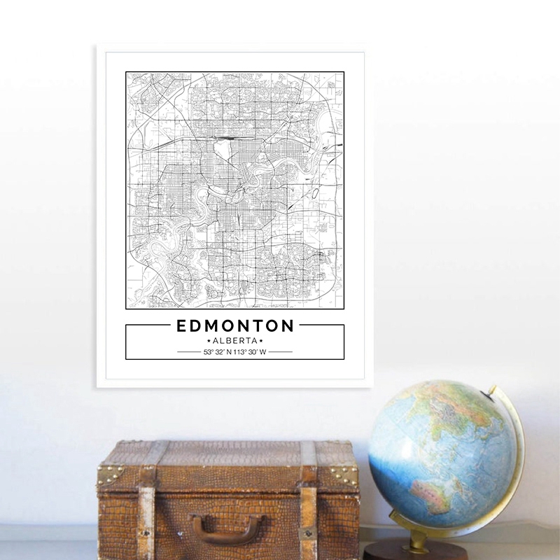 Edmonton Alberta Kaart Zwart W - Home Decor Canada recensie en prijs